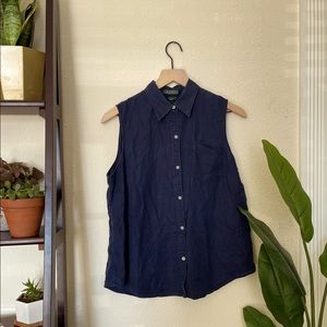 Navy blue Ralph Lauren sleeveless button up.
